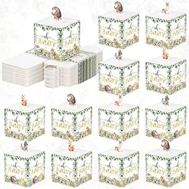 Imagem de Didaey 48 peças de caixas de lembrancinhas de festa de chá de bebê da floresta, mini caixa de papel de animal, floresta, animais, tema de chá de bebê, decorações de festa para meninos e meninas, doces, presente de aniversário, revelação de gênero
