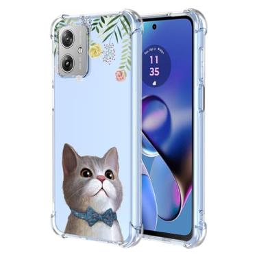 Imagem de RRXSYXL Capa para celular Motorola G64 Moto com série de flores cinza Meow capa macia antiqueda para Moto G64, gato fofo