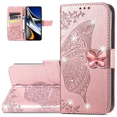 Imagem de Monwutong Capa carteira para Xiaomi Poco X4 Pro 5G, capa de couro PU padrão borboleta 3D com fecho magnético forte e compartimentos para cartões de dinheiro capa para Xiaomi Poco X4 Pro 5G HZD strass