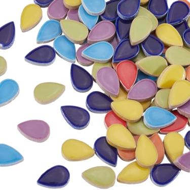 Imagem de SOFPLATE 1 caixa de peças de mosaico de azulejo de cerâmica de 200 g, pequenos azulejos coloridos de porcelana, gota, opaca, pétalas sortidas, cabochão manchado, peças para artesanato artesanal,