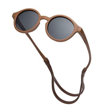 Imagem de Pro Acme Lindos óculos de sol redondos polarizados para bebês com alça TPEE, borracha flexível para bebês recém-nascidos de 0 a 36 meses, B*Armação marrom | Lente cinza, Ages 0-36 Months