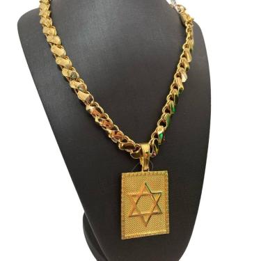 Imagem de Cordão Friso S 13Mm + Pingente Estrela Davi - Banhado A Ouro