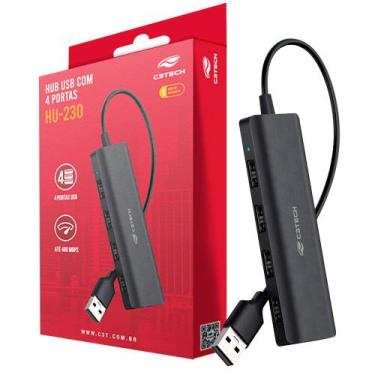 Imagem de HUB USB 2.0, Com 4 Portas USB 2.0, HU-230BK, C3Tech, Plug and Play, Pr