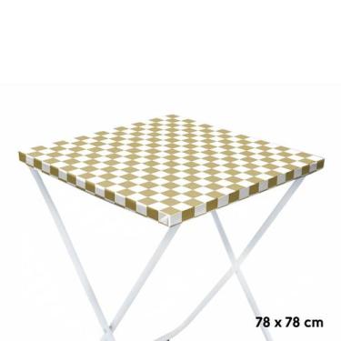Imagem de Toalha Plástica Cobre Manchas Perolizada - 78 x 78 cm - Xadrez Dourado