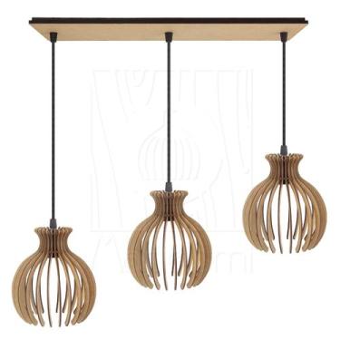 Imagem de Luminária Pendente Triplo Madeira Nacar 18cm CQ Rústico - Madelumi, Bi
