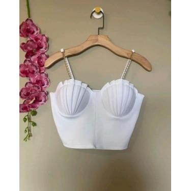 Imagem de Cropped Cropt Modelo sereia alça corrente bojo ostra Top Tendencia - M