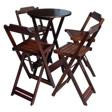 Imagem de Jogo de Mesa Bistrô de Madeira com 4 Cadeiras Dobravel Ideal para Bar 