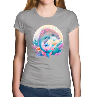 Imagem de Baby Look Algodão Golfinho Fofo - Foca na Moda, Cinza, M