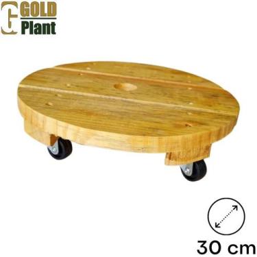 Imagem de Suporte para vaso 30cm redondo de Madeira de Pinus com roda de nylon P