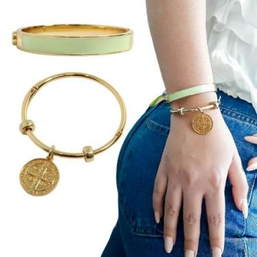 Imagem de Kit 2 Pulseira Bracelete Verde Semijoia Feminina São Bento - GRANADO A