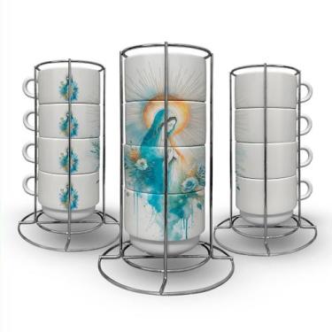 Imagem de Torre de Xícaras Decorativas Virgem Maria Oração Fé Católica - VilelaG