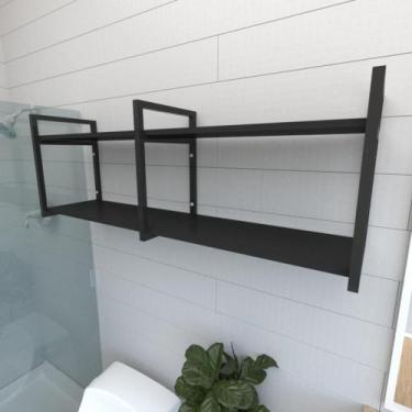 Imagem de Prateleira industrial para banheiro aço cor preto prateleiras 30cm cor