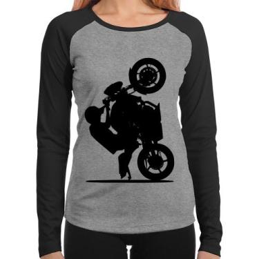 Imagem de Baby Look Raglan Moto Grau XJ6 Manga Longa - Foca na Moda, Cinza, Pret