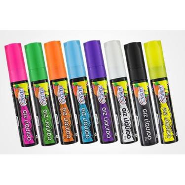 Imagem de Canetão Giz Líquido 15mm BRW 25g Canetão Lousa Vidro Carro, KIT ( 6 CO