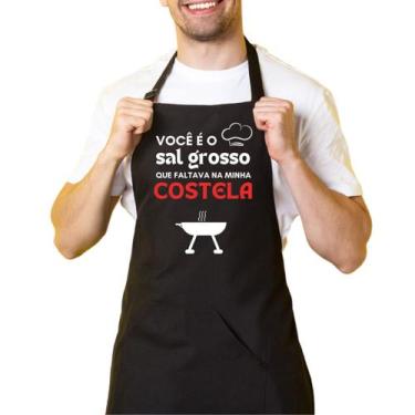 Imagem de Avental Cozinha Preto Oxford Bolso Sal Grosso Minha Costela - Cine Cou