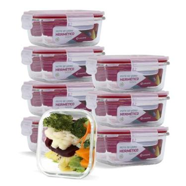 Imagem de KIT 8 Potes de Vidro Quadrado com Tampa Hermética 520ml - U4home, Verm