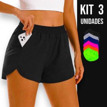 Imagem de Kit 3 Shorts TACTEL Femininos Bolsos Academia Corrida Praia Yoga Bermu