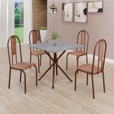 Imagem de Conjunto Sala de Jantar Mesa Quadrada 75x75cm Tampo Granito Ocre 4 Cad