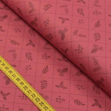 Imagem de Tecido Estampado para Patchwork - Natal: Folhagem com Pinhas Fundo Bor