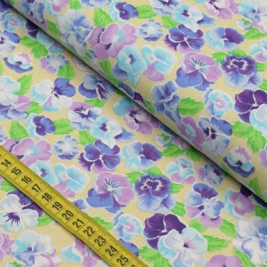 Imagem de Tecido Estampado para Patchwork - Amor Perfeito : Fundo Bege com Flora