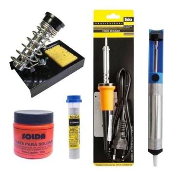 Imagem de Kit Ferro Solda Sugador Pasta Solda Estanho 25g Suporte  30w-127v - Mi