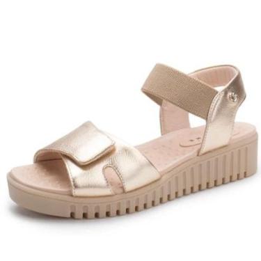 Imagem de Sandália Feminina Anabela Conforto Bromélia Couro Lia Line-Feminino