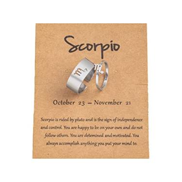 Imagem de COLORFUL BLING 12 anéis de signo do zodíaco de astrologia constelação com cartão de mensagem para mulheres e homens, anéis combinando de aço inoxidável, presentes de aniversário de amizade, Metal, Inoxidável