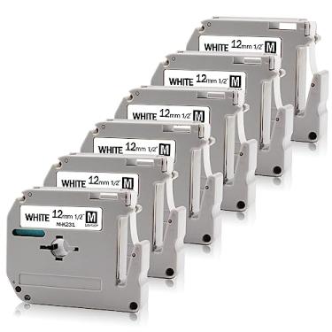 Imagem de Absonic Pacote com 6 fitas de etiqueta M231 compatível com Brother M-K231s M-K231 MK-231 MK231 1/5.1 cm Tape P Touch M 12 mm 1.2 cm refil de fita branca para PTouch PT-65 PT-M95 PT-85 PT-90 PT-70 PT