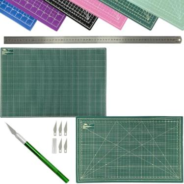 Imagem de Base de Corte Placa Grande 90x60 Multiuso Costura Patchwork Artesanato Scrapbook Estilete Bisturi Régua Metal 60cm (Verde)