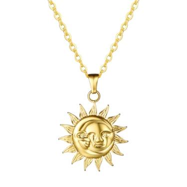 Imagem de OIDEA Colar de sol e lua: Colar de casal banhado a ouro de aço inoxidável, colar combinando amizade, joias de dia dos namorados, presentes de aniversário para mulheres, Aço inoxidável, Sem Pedra