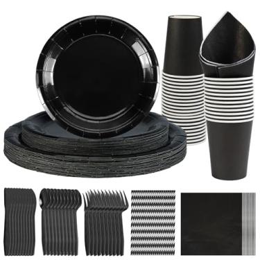 Imagem de Conjunto de louça descartável de papel com 192 peças para 24 convidados para festa, inclui 24 pratos de jantar de 23 cm, 24 pratos de sobremesa, 18 cm, 24 xícaras, 24 guardanapos, 24 canudos, 24