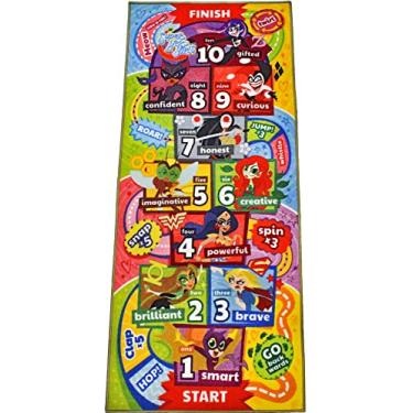 Imagem de Tapete DC Super Hero Girls Hopscotch Runner 3x6 | Tapete infantil interativo de aprendizagem de números, para sala de aula, sala de jogos e berçário