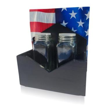 Imagem de Porta-guardanapos com um compartimento conveniente para sal e pimenta, vem com 2 garrafas de sal e pimenteiro, porta-guardanapos para mesa, porta-guardanapos para guardanapos de papel (preto,