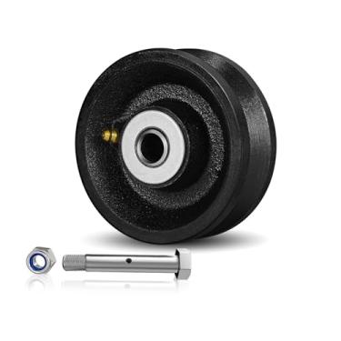 Imagem de CWfutureparts Roda ranhura V de ferro fundido de 10 cm x 3,8 cm com rolamento de rolos, capacidade de 272 kg, rodízios de metal industrial para trilhos de rolamento, portões deslizantes (1 pacote