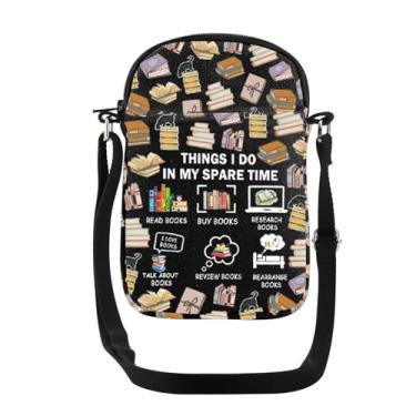 Imagem de JYTAPP Bolsa tiracolo para amantes de livros Things I Do In My Spare Time Bolsa tiracolo Presentes para amantes de livros presentes, Preto, Small