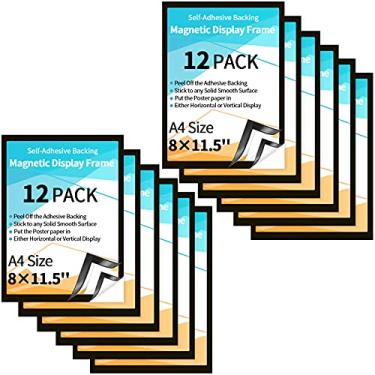 Imagem de 12 peças de 20 x 29 cm moldura autoadesiva magnética dupla face porta-retrato A4 aviso janela suporte para placa para geladeira, quadro branco, porta de vidro