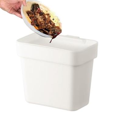 Imagem de Lixeira de montagem em parede, lata de lixo sobre a porta,Lixeira branca montada na porta com tampa - Lata de lixo quadrada multifuncional da cozinha para cabeceiras de mesas de mesas de armários
