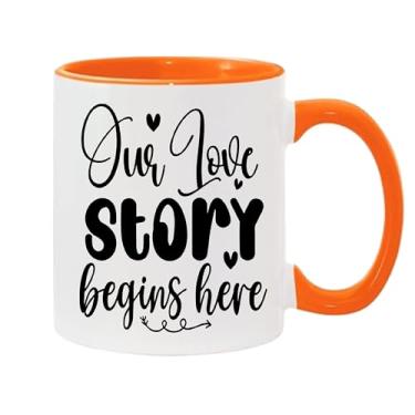 Imagem de SpreadPassion Caneca de café Our Love Story Begins Here, presente para namorado e namorada, ideia de presente de dia dos namorados, presente para marido e esposa, ideia de presente de aniversário do