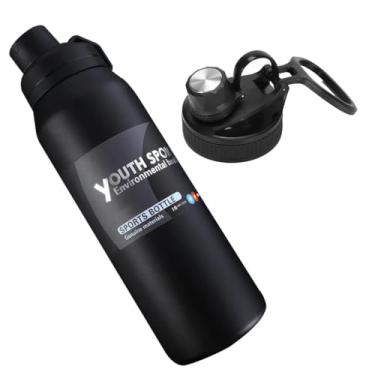 Imagem de Garrafa de Água Bebidas Térmica Inox Esportes Academia Caminhada Camping Isolada a Vácuo Aço Inox 800 ML (PRETO)