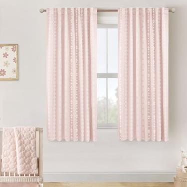 Imagem de Lino Rosa Cortinas infantis para quarto de meninas, blecaute rosa blush floral boho preto lindas cortinas pastel para quarto de bebê sala de jogos 163 centímetros de comprimento