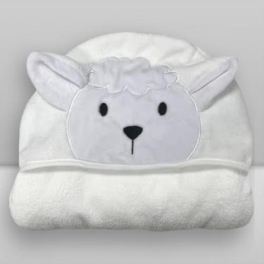Imagem de Toalha de Banho Baby com Capuz Laço Bebê Animada (Ovelha Branco)