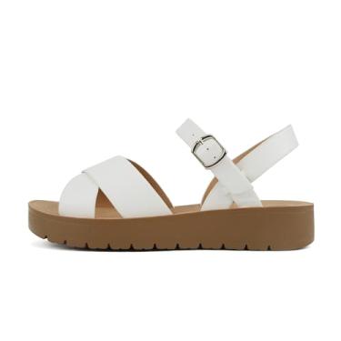 Imagem de Soda CHESTER ~ Sandálias planas femininas com fivela no tornozelo e tiras cruzadas, Branco, 7.5