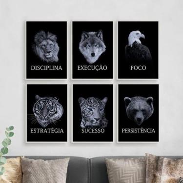 Imagem de Quadros Leão Aguia Lobo Foco Motivação Kit 6 Peças 20x28cm - CAMALEÃO 