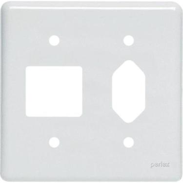 Imagem de Placa Perlex Branca 4X4 (2 Saida+Tomada) 23Pl2/1T, Branco