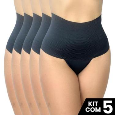 Imagem de Kit 5 Calcinhas Cinta Elastico 17cm Compressão Confortável Modeladora 