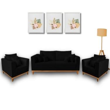 Imagem de Conjunto de Sofá Beny 3 Peças, 1 Sofá 1,80m e 2 Poltronas, Tecido Linho. (Preto)