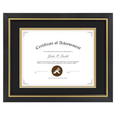 Imagem de Moldura para diploma de 21 x 28 cm - Use como moldura de certificado de 21 x 28 cm com tapete preto sobre ouro ou moldura de 28 x 35 cm sem tapete para documento de certificado universitário - Moldura