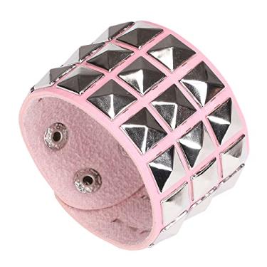 Imagem de TURTLEDOVE Pulseira de couro punk - Pulseira larga de couro rock com cravejado de metal para festa, 8.3 inches, Couro, Sem Pedra Preciosa