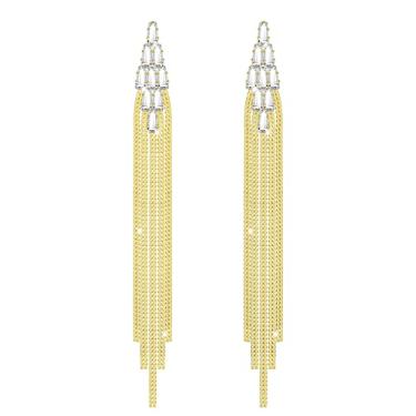 Imagem de KristLand - S925 Brincos de prata / liga de liga elegante corrente de borla de ouro brincos de pingente de franja de cristal simples e delicados, Cristal, Cristais