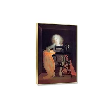 Imagem de JZSDGB Moldura dourada - arte de parede famosa em tela - Leonor Fini Reproduções de pintura a óleo Giclee Impressão em tela de arte de parede - 'máquina de costura' Impressão de imagens de paisagem